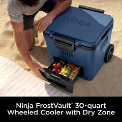 Ninja FrostVault™ 30qt Wheeled Cooler with Cold Dry Zone, Charcoal Gray - Lakeshore Blue