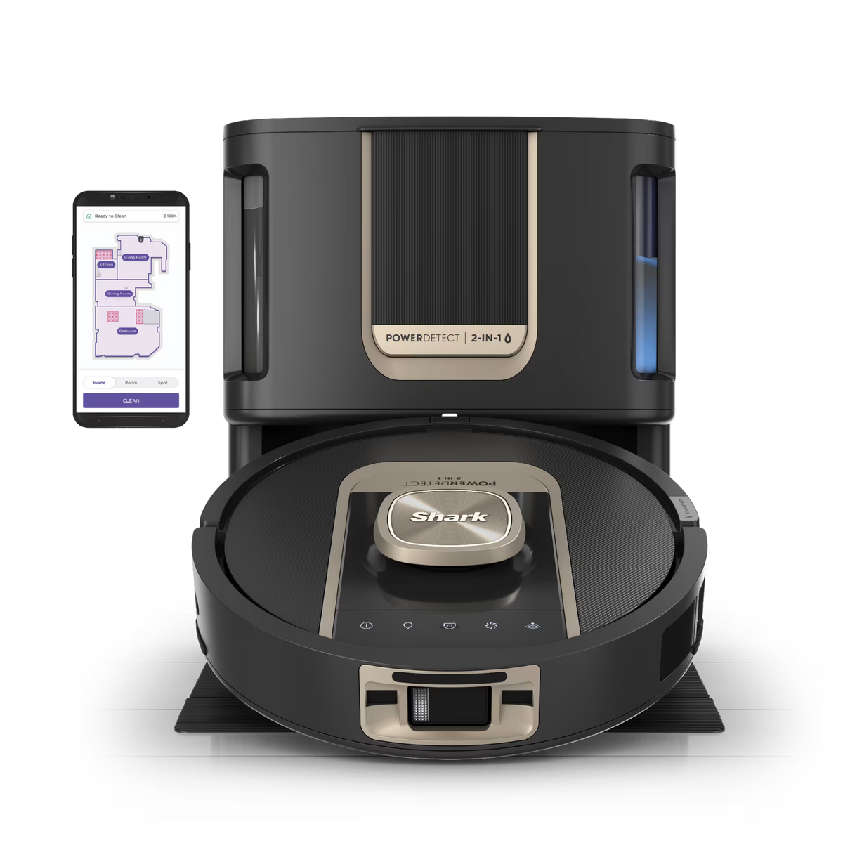 Shark® PowerDetect™ ThermaCharged Robot Vacuum & Mop 2-in-1 NeverTouch™ Pro Heated Mop Wash & Dry Base, Black - Black