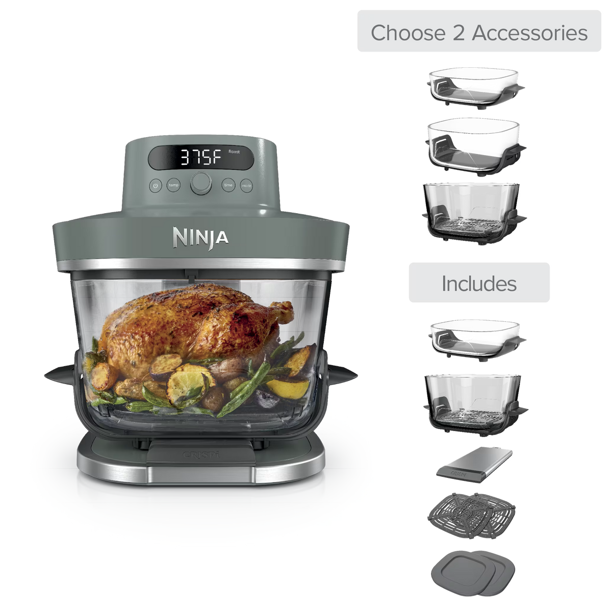 Build Your Own Ninja Crispi® Pro 6-in-1 Glass Countertop Air Fryer, Ash Gray